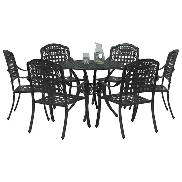 vidaXL Set da Pranzo per Giardino 7 pcs Nero Alluminio