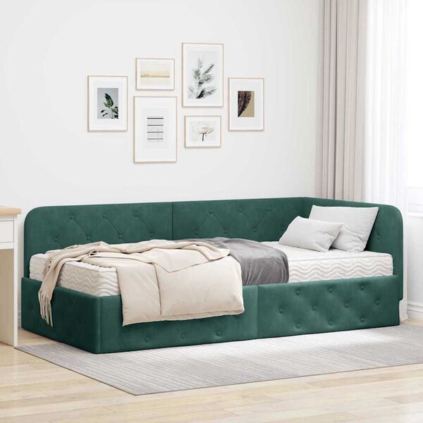 vidaXL Cornice del letto ad angolo Verde Scuro 90 x 190 cm Velluto