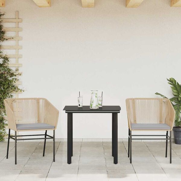 vidaXL Set da Pranzo da Giardino 3pz con Cuscini Polyrattan Vetro