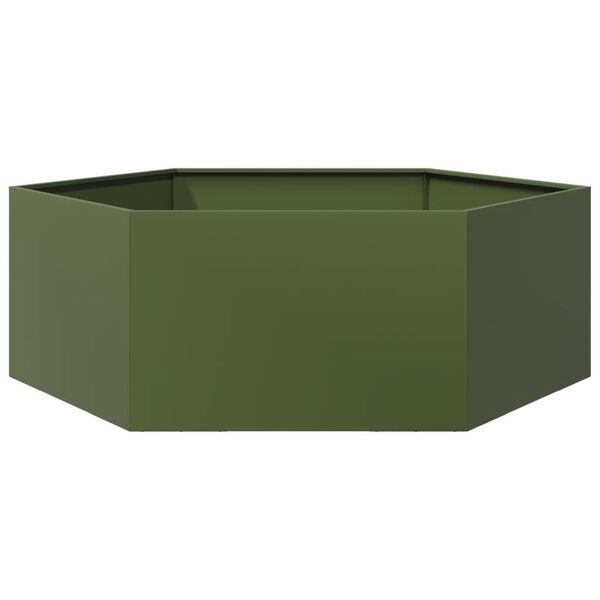 vidaXL Fioriera da Giardino Verde Oliva Esagono 138x120x45 cm Acciaio