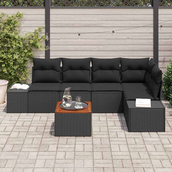 vidaXL Set Divano da Giardino con cuscino 6 pcs Nero polyrattan