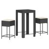 vidaXL Set Bar da Giardino 3 pz con Cuscini in Polyrattan Nero
