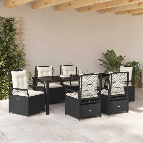 vidaXL Set da Pranzo per Giardino 7 pcs Nero polyrattan