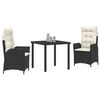 vidaXL Set da Pranzo per Giardino con cuscino 3 pcs Nero polyrattan