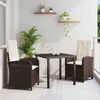 vidaXL Set da Pranzo per Giardino con cuscino 3 pcs Marrone polyrattan