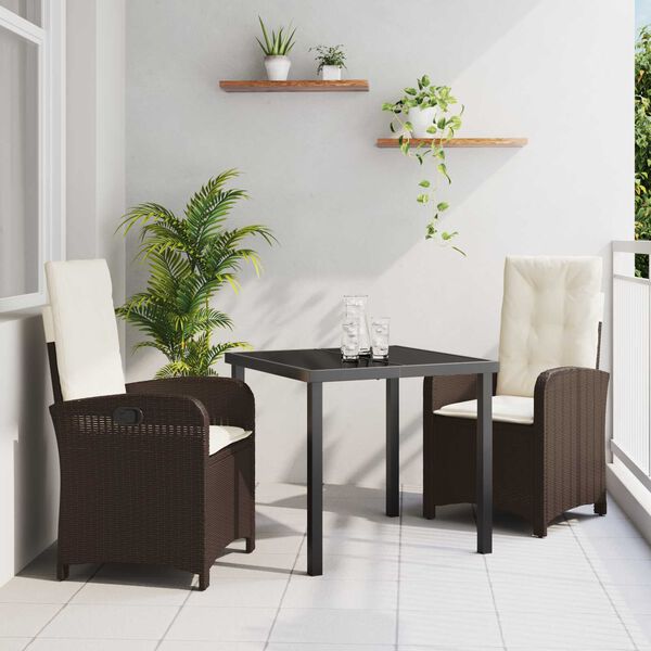 vidaXL Set da Pranzo per Giardino con cuscino 3 pcs Marrone polyrattan