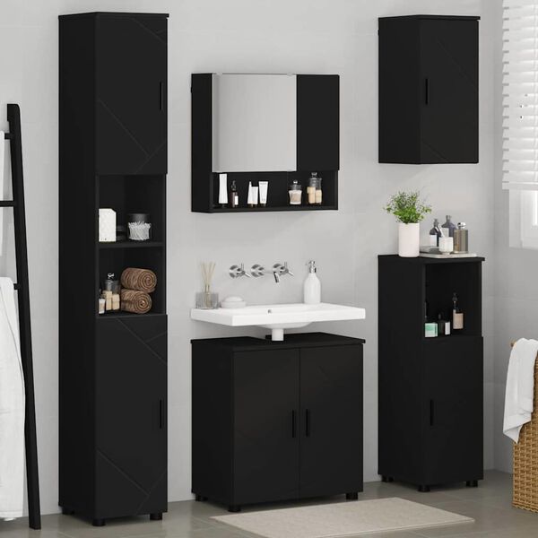 vidaXL Set di mobili per il bagno Montaggio a parete 5 pcs Nero