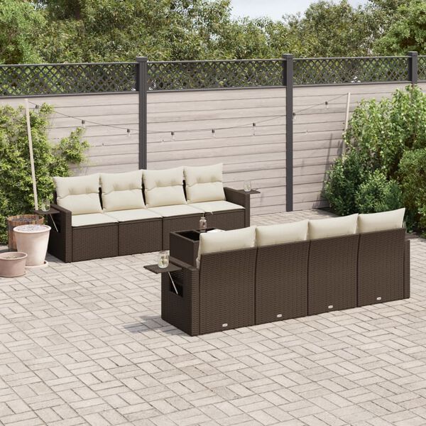 vidaXL Set Divani da Giardino 9pz con Cuscini Marrone in Polyrattan
