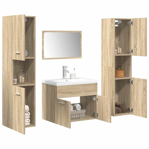 vidaXL Set Mobili da Bagno 5 pz Rovere Sonoma in Legno Multistrato