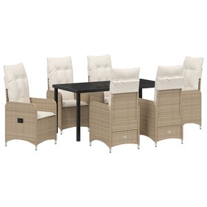 vidaXL Set da Pranzo per Giardino con cuscino 7 pcs Beige Poly Rattan