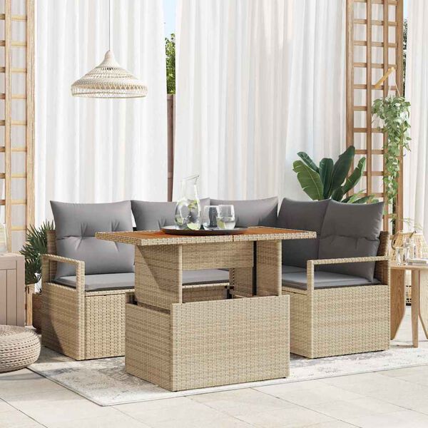 vidaXL Set Divano da Giardino 5 pcs Beige Poly Rattan