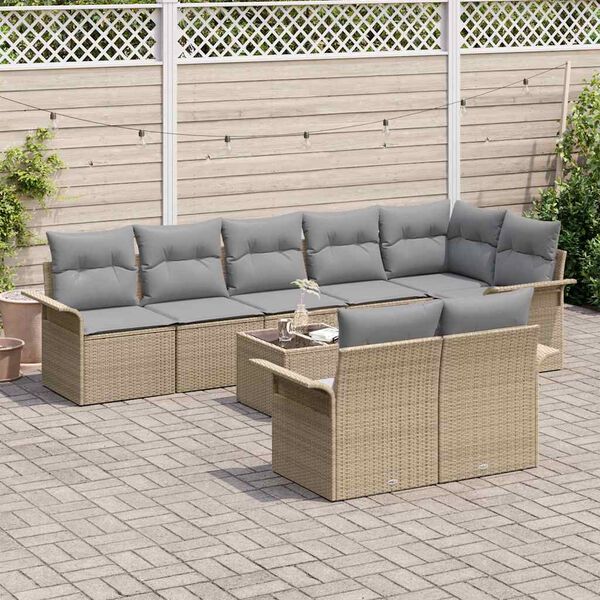 vidaXL Set Divano da Giardino con cuscino 9 pcs Beige Poly Rattan