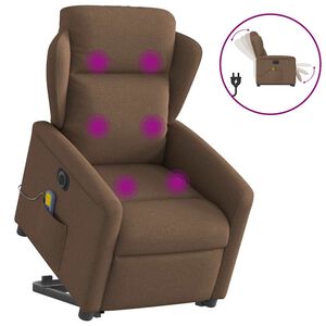 vidaXL Poltrona Alzapersona Massaggiante Elettrica Marrone Tessuto