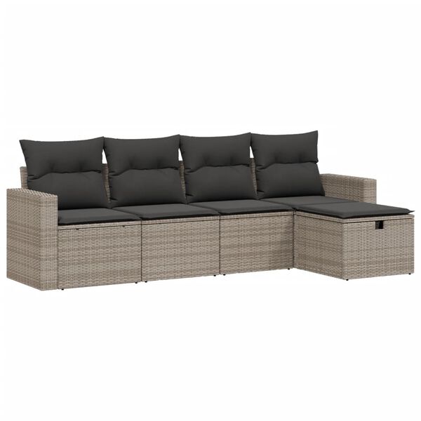 vidaXL Set Divano da Giardino 5 pz con Cuscini Grigio in Polyrattan