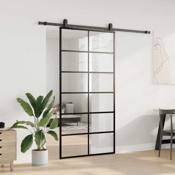 vidaXL Porta Scorrevole con Ferramenta Nera 102x205 cm in Vetro ESG