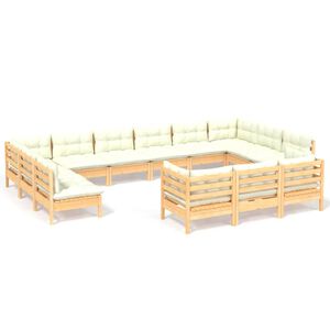 vidaXL Set Salotto da Giardino 13pz con Cuscini Crema in Legno di Pino