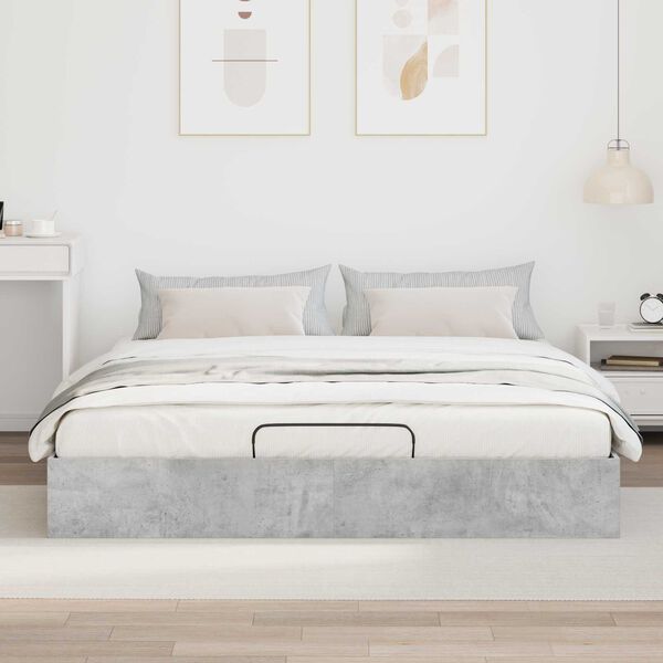 vidaXL Letto ottomano Grigio cemento 160 x 200 cm Legno multistrato