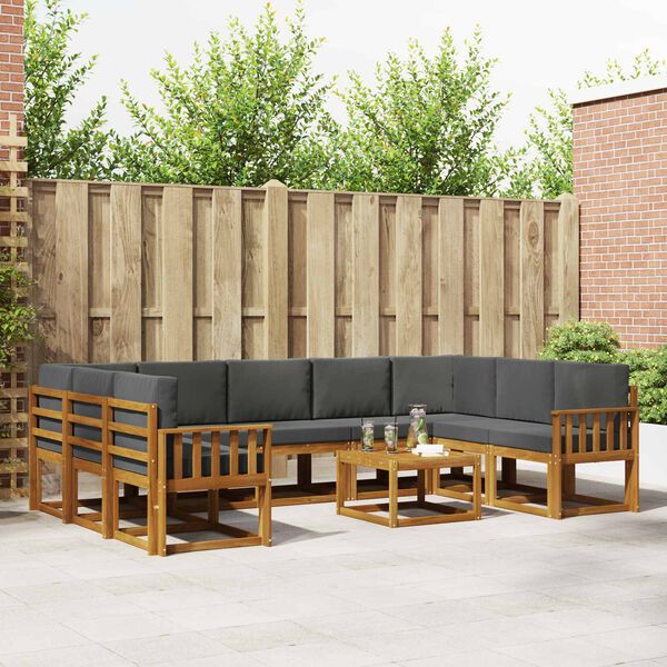 vidaXL Set di divani da esterno 10 pcs Naturale e Antracite