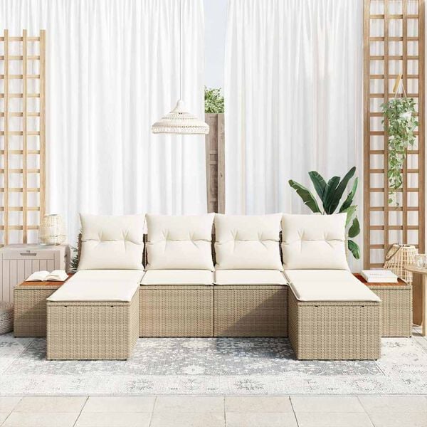 vidaXL Set Divano da Giardino con cuscino 6 pcs Beige polyrattan