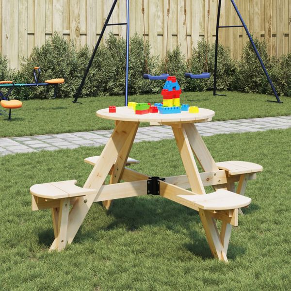 vidaXL Tavolo da Picnic per 4 Bambini Rotondo con Foro in Legno Abete