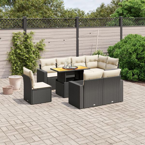 vidaXL Set Divani da Giardino 9 pz con Cuscini Nero in Polyrattan