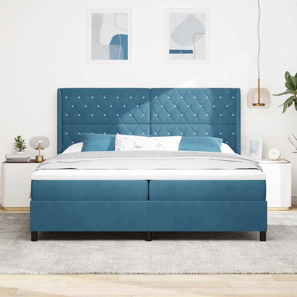 vidaXL Letto a molle con materasso Blu 200 x 200 cm Velluto