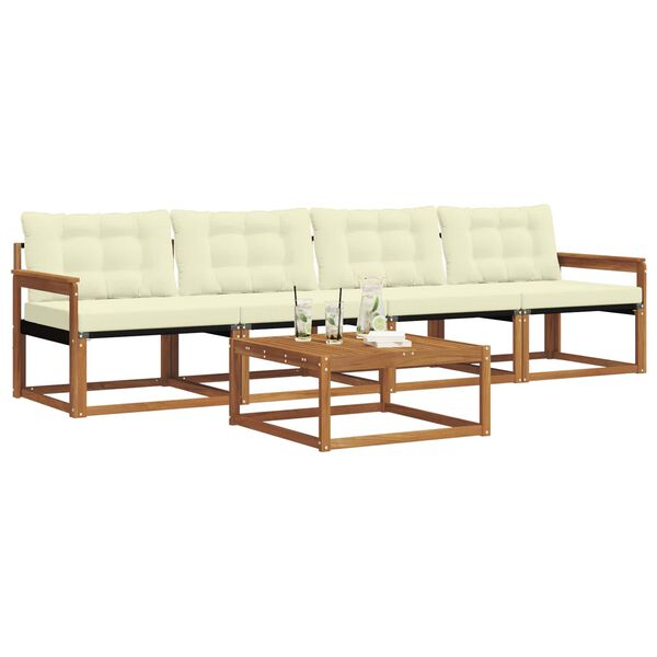 vidaXL Set di divani da esterno con cuscino 5 pcs Naturale e Crema