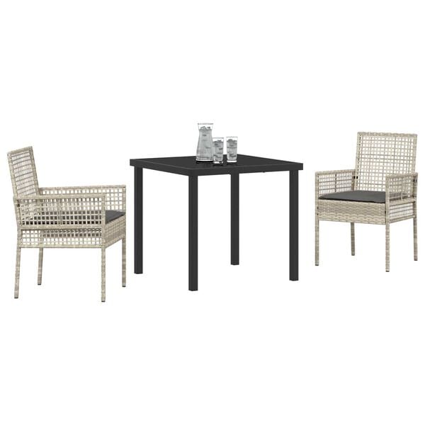 vidaXL Set da Pranzo per Giardino 3 pcs Grigio chiaro polyrattan
