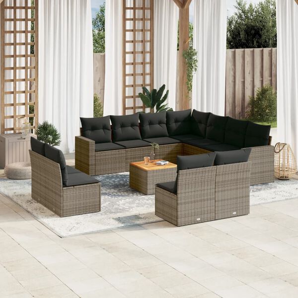 vidaXL Set Divani da Giardino 12 pz con Cuscini Grigio in Polyrattan