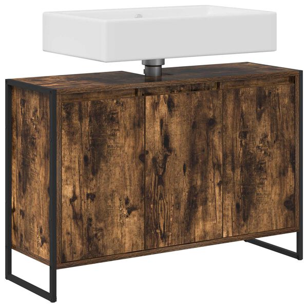 vidaXL Mobile da Bagno con porta Quercia Fumosa 90 x 30 x 60 cm