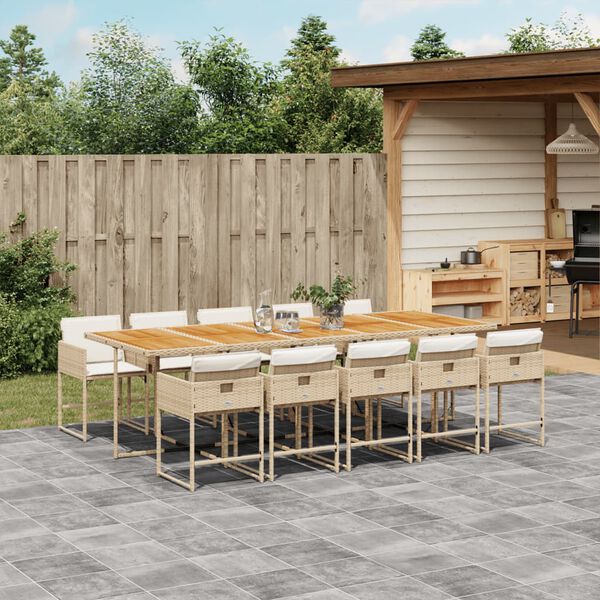vidaXL Set da Pranzo da Giardino 11 pz con Cuscini Beige in Polyrattan