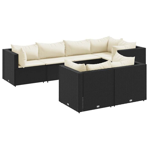 vidaXL Set Salotto da Giardino con Cuscini 7pz Nero Polyrattan