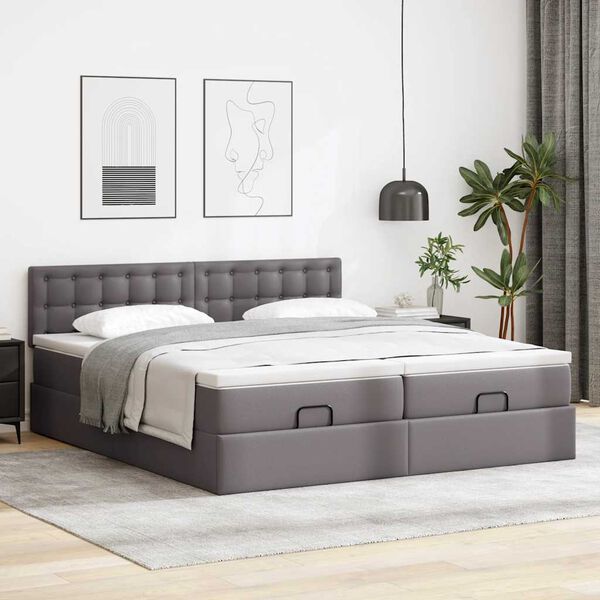 vidaXL Pouf Letto con Materassi e LED Grigio 160x200cm Similpelle