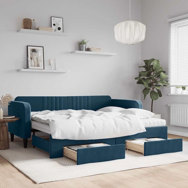 vidaXL Divano Letto Estraibile con Cassetti Blu 90x200 cm in Velluto