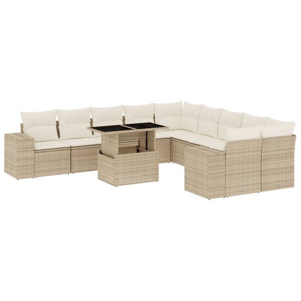 vidaXL Set Divani da Giardino 11 pz con Cuscini Beige in Polyrattan