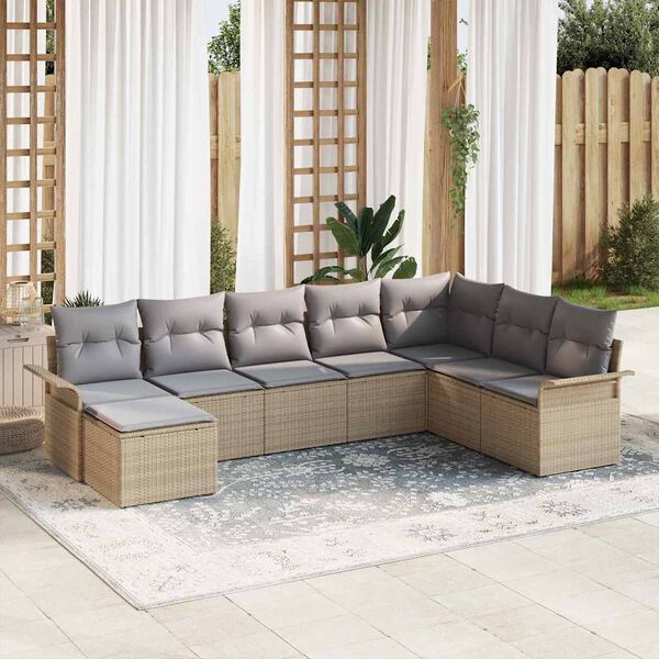 vidaXL Set Divano da Giardino con cuscino 8 pcs Beige polyrattan
