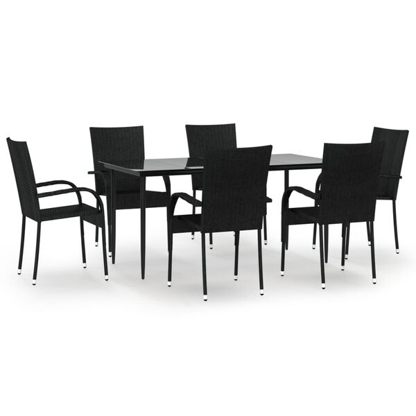 vidaXL Set da Pranzo da Giardino 7 pz Nero in Polyrattan