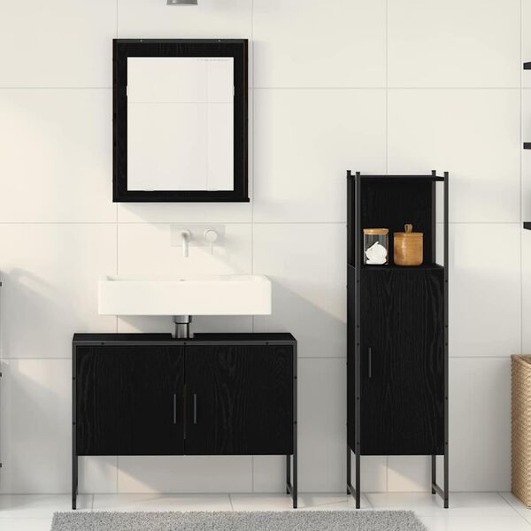 vidaXL Set di mobili per il bagno 3 pcs Nero Legno multistrato