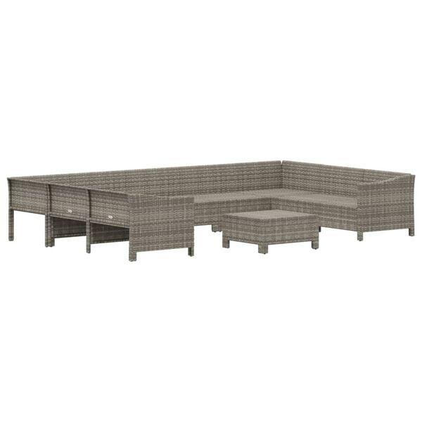 vidaXL Set Divani da Giardino 10 pz con Cuscini in Polyrattan Grigio