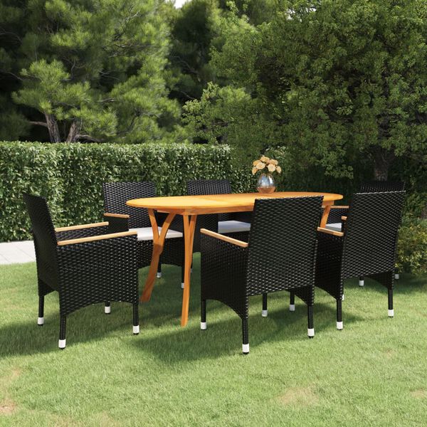 vidaXL Set Mobili da Pranzo per Giardino 7 pz Nero