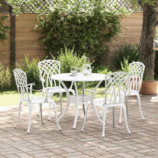 vidaXL Set da Pranzo per Giardino 5 pcs Bianco Alluminio