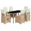 vidaXL Set da Bistr&ograve; da Giardino 7 pz con Cuscini Beige in Polyrattan