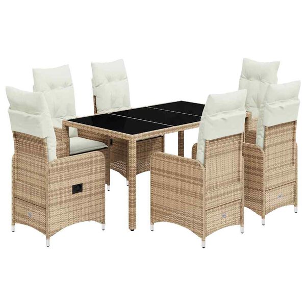 vidaXL Set da Bistr&ograve; da Giardino 7 pz con Cuscini Beige in Polyrattan