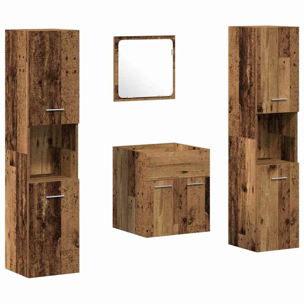 vidaXL Set di mobili per il bagno con porta 4 pcs Legno vecchio