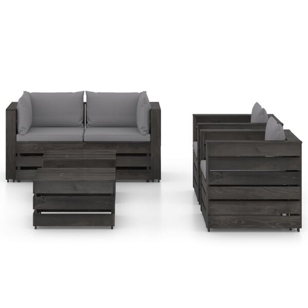 vidaXL Set Salotto da Giardino 6pz con Cuscini Legno Impregnato Grigio