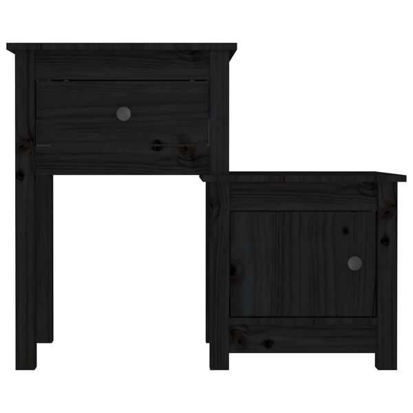 vidaXL Comodino Nero 79,5x38x65,5 cm in Legno Massello di Pino