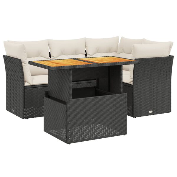 vidaXL Set Divani da Giardino 5 pz con Cuscini in Polyrattan Nero