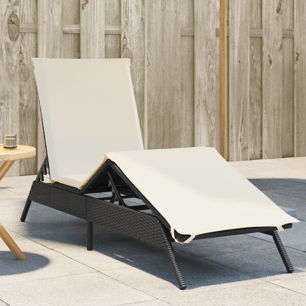 vidaXL Lettino Prendisole con Cuscino Nero in Polyrattan