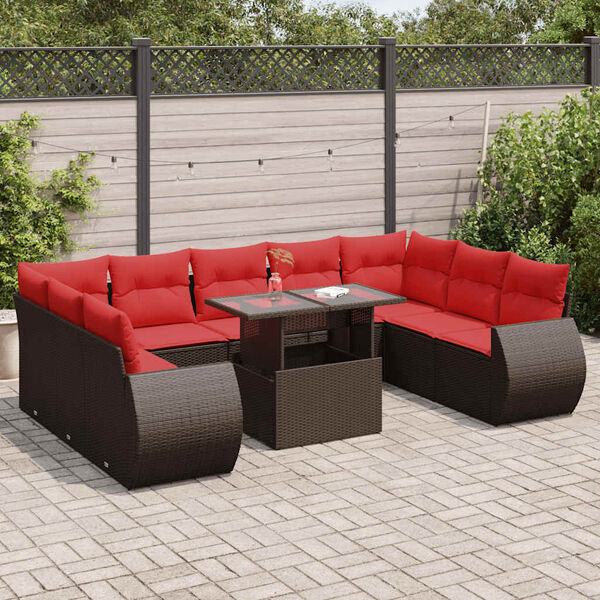 vidaXL Set Divani Giardino 10 pz con Cuscini Polyrattan Marrone Acacia