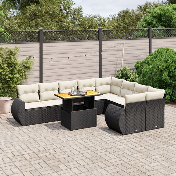 vidaXL Set Divani da Giardino 10pz con Cuscini in Polyrattan Nero
